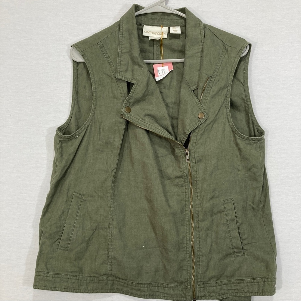 NEW Cynthia Rowley Olive Green 100% Linen Sleeveless Jacket XL